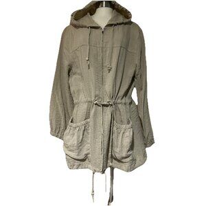 HABITAT Safari Barn Coat Jacket Women L Travel Adjustable Crinkle Pockets Khaki